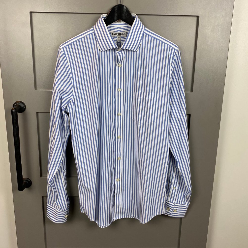 Express White & Blue Fitted Button Down